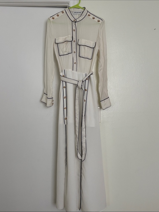 Self-Portrait Dresses & Skirts - Self-Portrait Cream Long Sleeve Shirt Maxi Dress with Black Piping